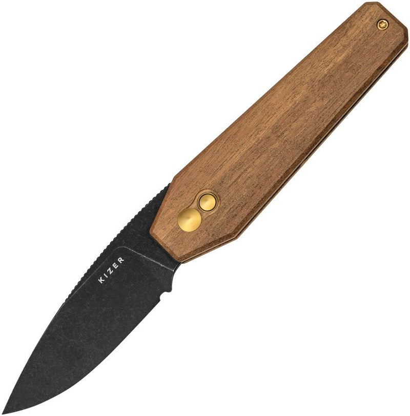Kizer Tomb Button Lock Wood Folding Knife [V3692A4]