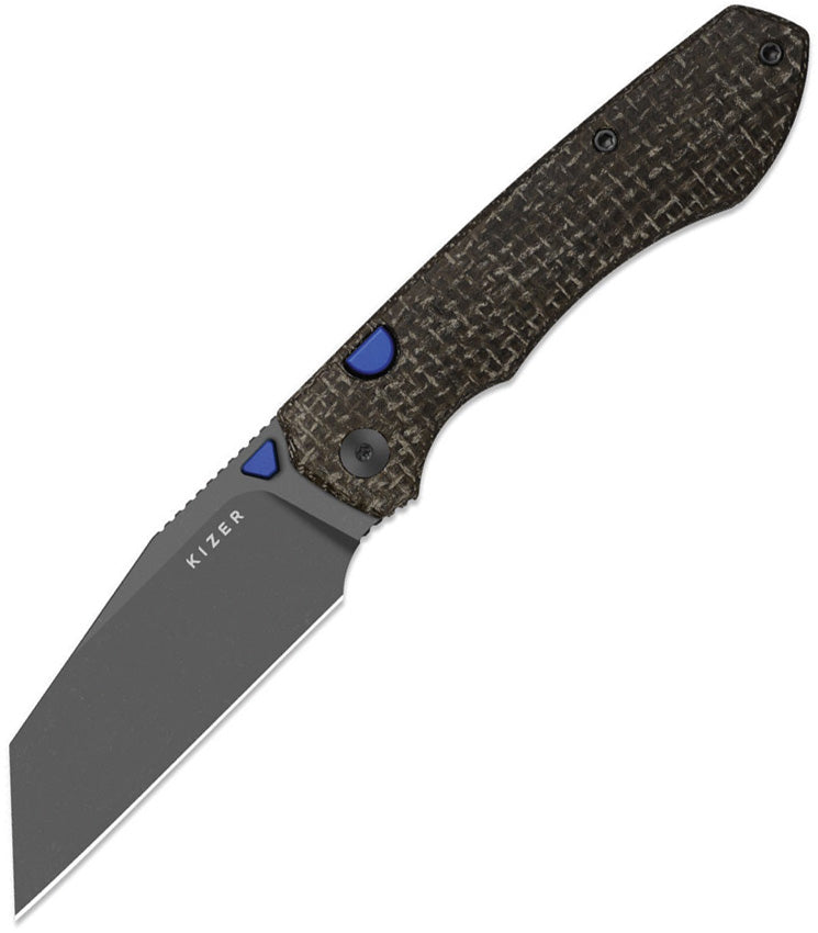 Kizer Wharning Brown (Green) GID canvas micarta (3.4" Gray PVD Coating & Stonewashed N690) Folding Knife [V3738BW3] - product view 1