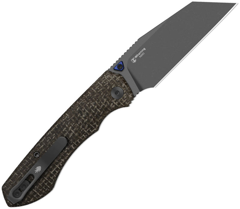 Kizer Wharning Brown (Green) GID canvas micarta (3.4" Gray PVD Coating & Stonewashed N690) Folding Knife [V3738BW3] - product view 3