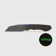 Kizer Wharning Brown (Green) GID canvas micarta (3.4" Gray PVD Coating & Stonewashed N690) Folding Knife [V3738BW3] - product view 4