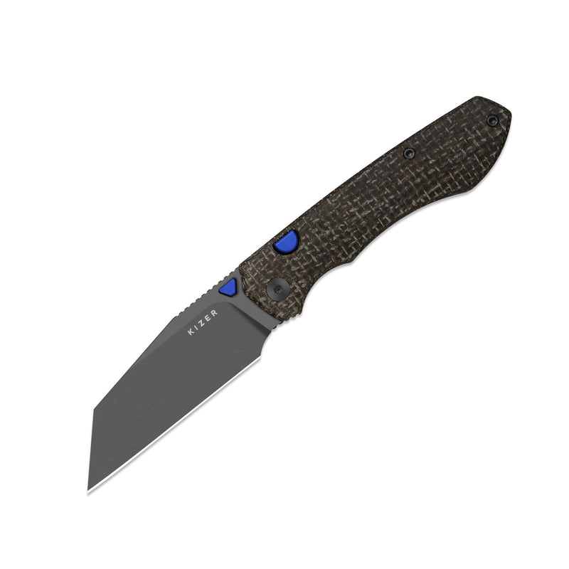 Kizer Wharning Brown (Green) GID canvas micarta (3.4" Gray PVD Coating & Stonewashed N690) Folding Knife [V3738BW3] - product view 5