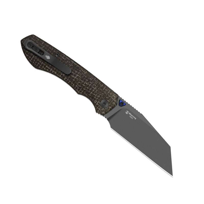 Kizer Wharning Brown (Green) GID canvas micarta (3.4" Gray PVD Coating & Stonewashed N690) Folding Knife [V3738BW3] - product view 6