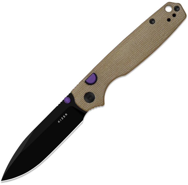 Kizer Pokiman BLL Brown Micarta (3.14" Black PVD Coating AEB-L) Folding Knife [V3789BDA1] - product view 1