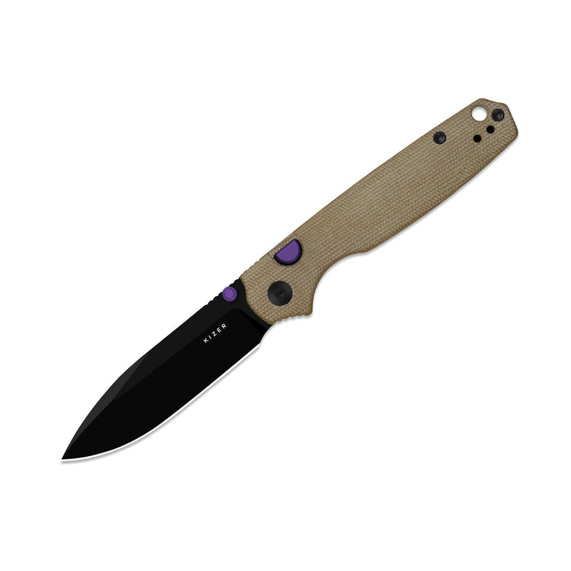 Kizer Pokiman BLL Brown Micarta (3.14" Black PVD Coating AEB-L) Folding Knife [V3789BDA1] - product view 5