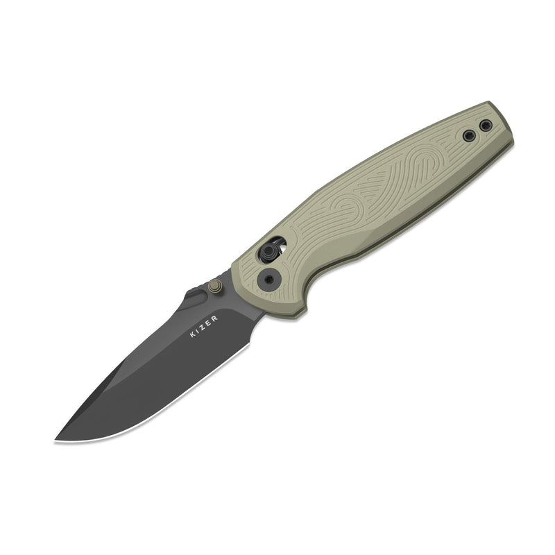 Kizer Khamsin Sand Aluminum (3.09" Gray PVD Coating & Stonewashed Nitro-V) Folding Knife [V3791A1] - product view 4
