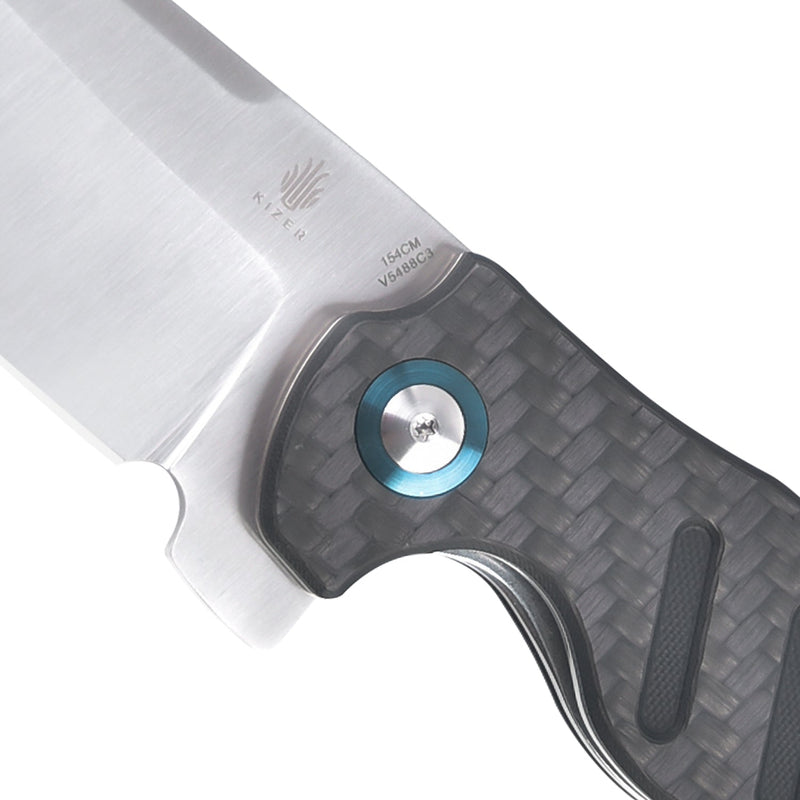 Kizer Sheepdog C01C XL Black and Gray Carbon Fiber (3.94" Satin finish 154CM) Folding Knife [V5488C3] - product view 6