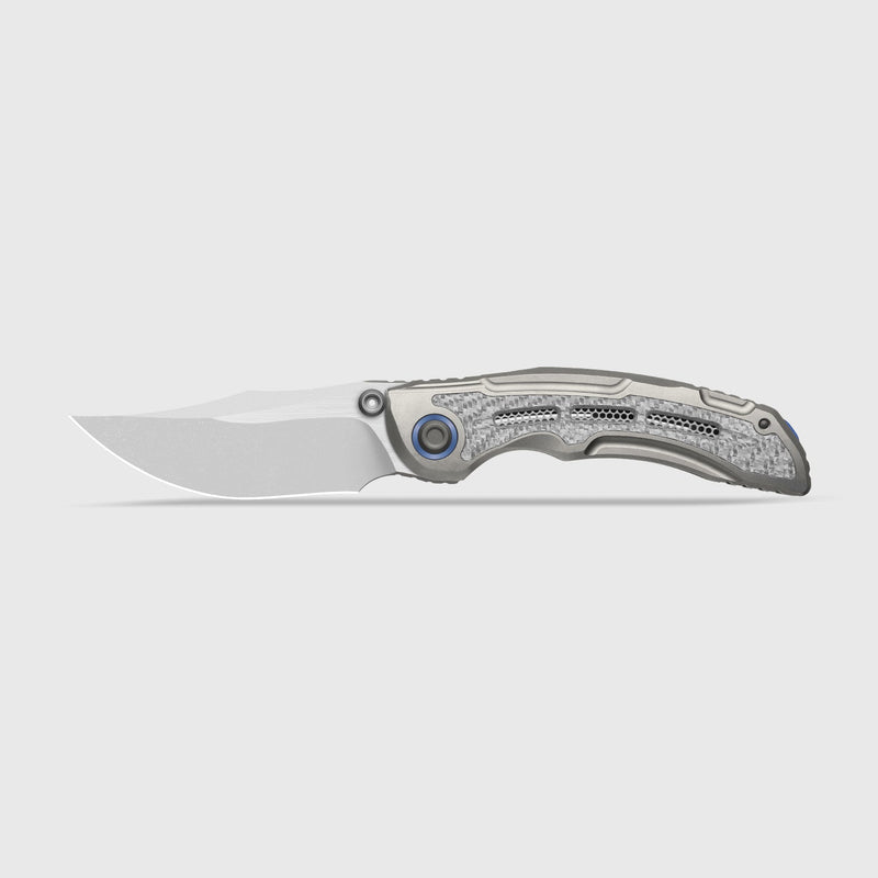 Kizer SILVER WING-LITE Silver Titanium & Carbon Fiber (3.31" Stonewashed S45VN) Folding Knife [ZX-FK09A2] - product view 4