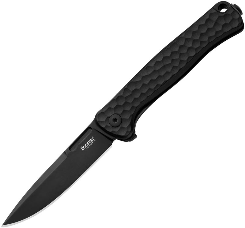 Lion Steel Emmet Black Hammertone Aluminum (2.83" Old Black PVD Stonewashed MagnaCut) Folding Knife [EM01A BB]