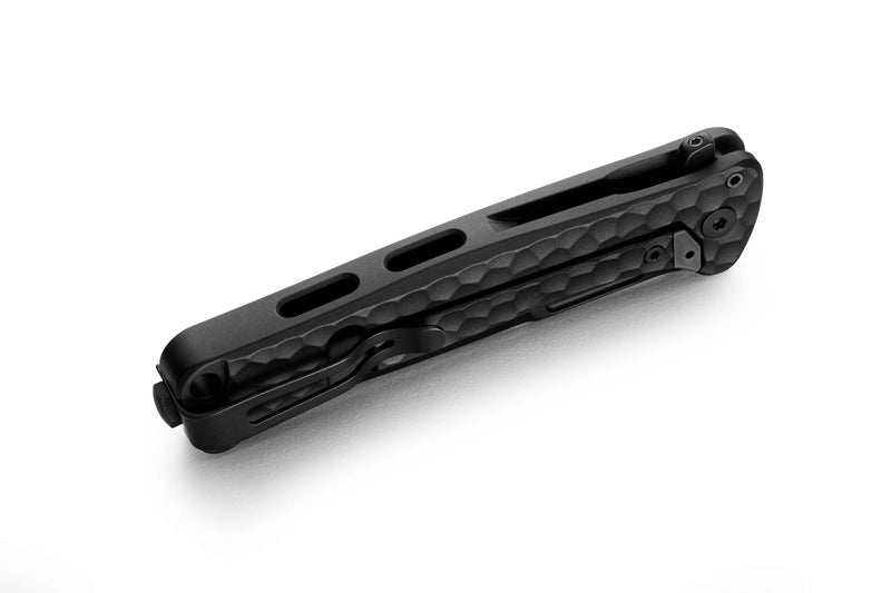 Lion Steel Emmet Black Hammertone Aluminum (2.83" Old Black PVD Stonewashed MagnaCut) Folding Knife [EM01A BB] - closed knife angled view
