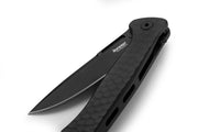 Lion Steel Emmet Black Hammertone Aluminum (2.83" Old Black PVD Stonewashed MagnaCut) Folding Knife [EM01A BB] - blade and opening detail