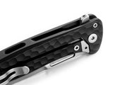 Lion Steel Emmet Black Hammertone Aluminum (2.83" Stonewashed MagnaCut) Folding Knife [EM01A BS] - pocket clip and frame lock detail