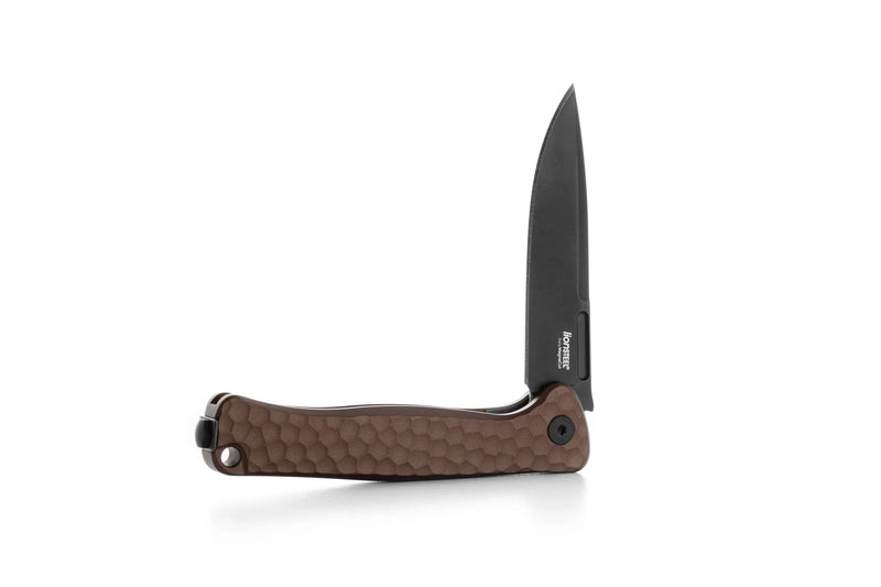Lion Steel Emmet Earth Hammertone Aluminum (2.83" Old Black PVD Stonewashed MagnaCut) Folding Knife [EM01A EB] - partly open side profile