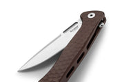 Lion Steel Emmet Earth Hammertone Aluminum (2.83" Stonewashed MagnaCut) Folding Knife [EM01A ES] - blade and opening detail