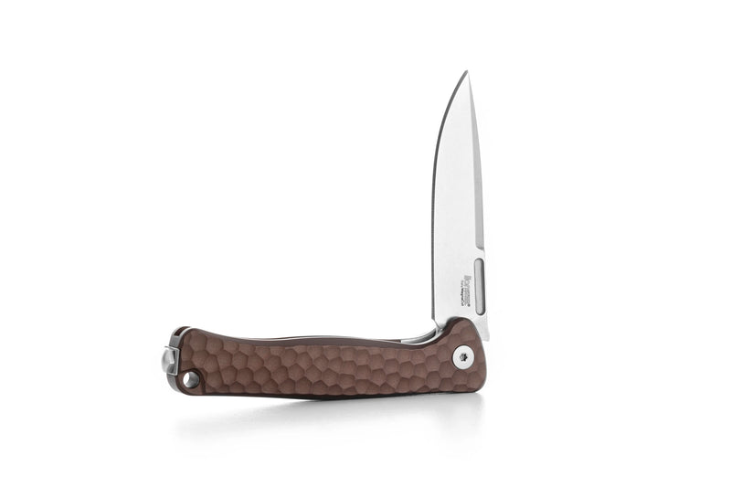 Lion Steel Emmet Earth Hammertone Aluminum (2.83" Stonewashed MagnaCut) Folding Knife [EM01A ES] - partly open side profile