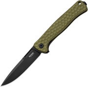 Lion Steel Emmet Green Hammertone Aluminum (2.83" Old Black PVD Stonewashed MagnaCut) Folding Knife [EM01A GB]