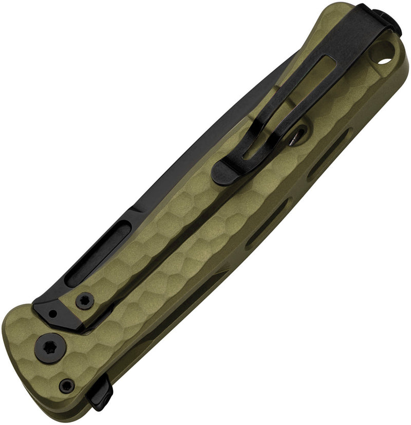 Lion Steel Emmet Green Hammertone Aluminum (2.83" Old Black PVD Stonewashed MagnaCut) Folding Knife [EM01A GB] - closed view