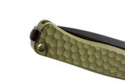 Lion Steel Emmet Green Hammertone Aluminum (2.83" Old Black PVD Stonewashed MagnaCut) Folding Knife [EM01A GB] - handle and flipper detail