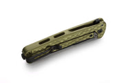 Lion Steel Emmet Green Hammertone Aluminum (2.83" Old Black PVD Stonewashed MagnaCut) Folding Knife [EM01A GB] - closed knife angled view