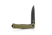 Lion Steel Emmet Green Hammertone Aluminum (2.83" Old Black PVD Stonewashed MagnaCut) Folding Knife [EM01A GB] - partly open side profile