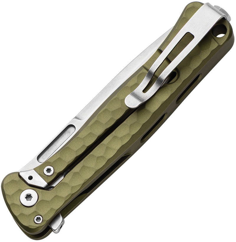 Lion Steel Emmet Green Hammertone Aluminum (2.83" Stonewashed MagnaCut) Folding Knife [EM01A GS] - closed view