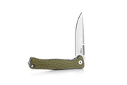 Lion Steel Emmet Green Hammertone Aluminum (2.83" Stonewashed MagnaCut) Folding Knife [EM01A GS] - partly open side profile