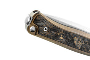 Lion Steel Emmet Bronze Titanium with Carbon Fiber Inlay (2.83" Stonewashed MagnaCut) Folding Knife [EM01 BR] - handle and flipper detail