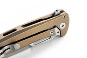 Lion Steel Emmet Bronze Titanium with Carbon Fiber Inlay (2.83" Stonewashed MagnaCut) Folding Knife [EM01 BR] - pocket clip and frame lock detail