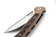 Lion Steel Emmet Bronze Titanium with Carbon Fiber Inlay (2.83" Stonewashed MagnaCut) Folding Knife [EM01 BR] - blade and opening detail