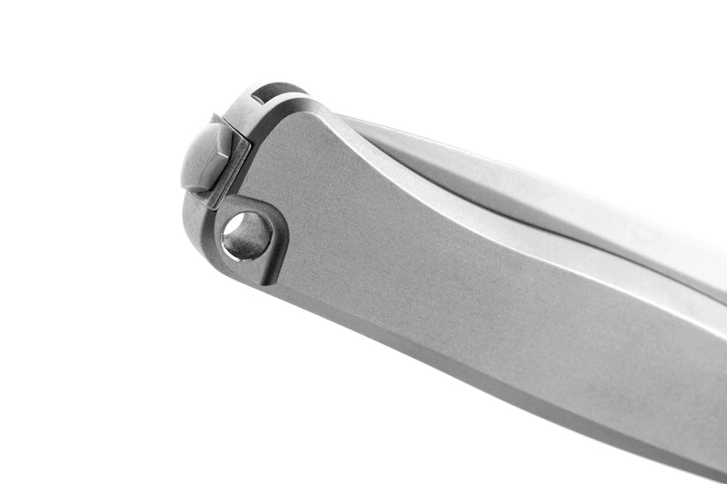 Lion Steel Emmet Gray Titanium (2.83" Stonewashed MagnaCut) Folding Knife [EM01 FL] - handle and flipper detail