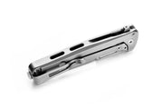Lion Steel Emmet Gray Titanium (2.83" Stonewashed MagnaCut) Folding Knife [EM01 FL] - closed knife angled view