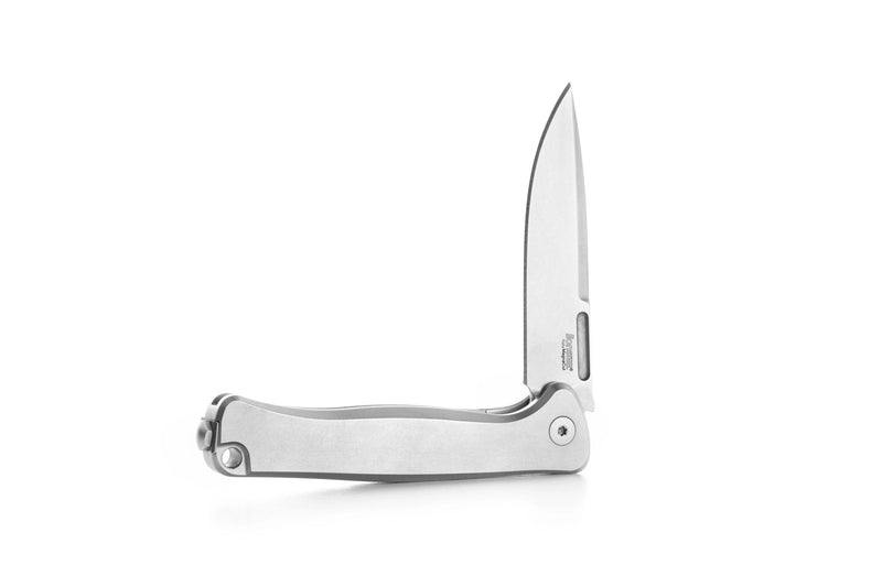Lion Steel Emmet Gray Titanium (2.83" Stonewashed MagnaCut) Folding Knife [EM01 FL] - partly open side profile