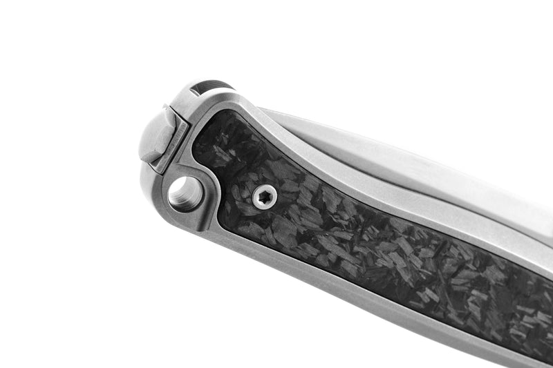 Lion Steel Emmet Gray Titanium with Carbon Fiber Inlay (2.83" Stonewashed MagnaCut) Folding Knife [EM01 GY] - handle and flipper detail