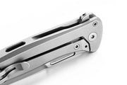 Lion Steel Emmet Gray Titanium with Carbon Fiber Inlay (2.83" Stonewashed MagnaCut) Folding Knife [EM01 GY] - pocket clip and frame lock detail