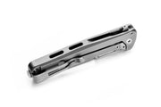Lion Steel Emmet Gray Titanium with Carbon Fiber Inlay (2.83" Stonewashed MagnaCut) Folding Knife [EM01 GY] - closed knife angled view