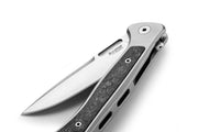 Lion Steel Emmet Gray Titanium with Carbon Fiber Inlay (2.83" Stonewashed MagnaCut) Folding Knife [EM01 GY] - blade and opening detail