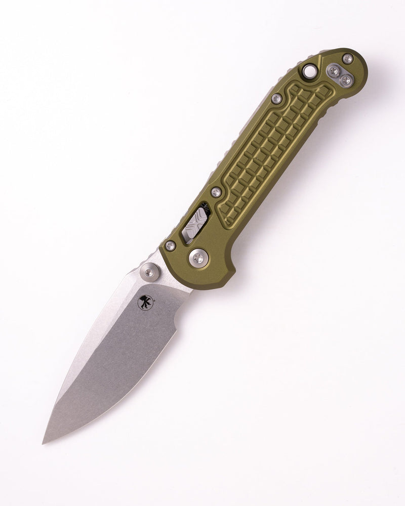 Microtech L.U.D.T RAM-LOK S/E STONEWASH FRAG PATTERN OD GREEN Green Aluminum (3.50" Bohler M390MK stainless) Folding Knife [1135RL-10FROD] - product view 3