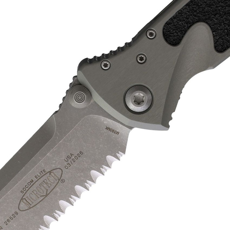 Microtech Socom Elite S\E Linerlock, Gray Aluminum / Black Traction Knife [160-11APNC]