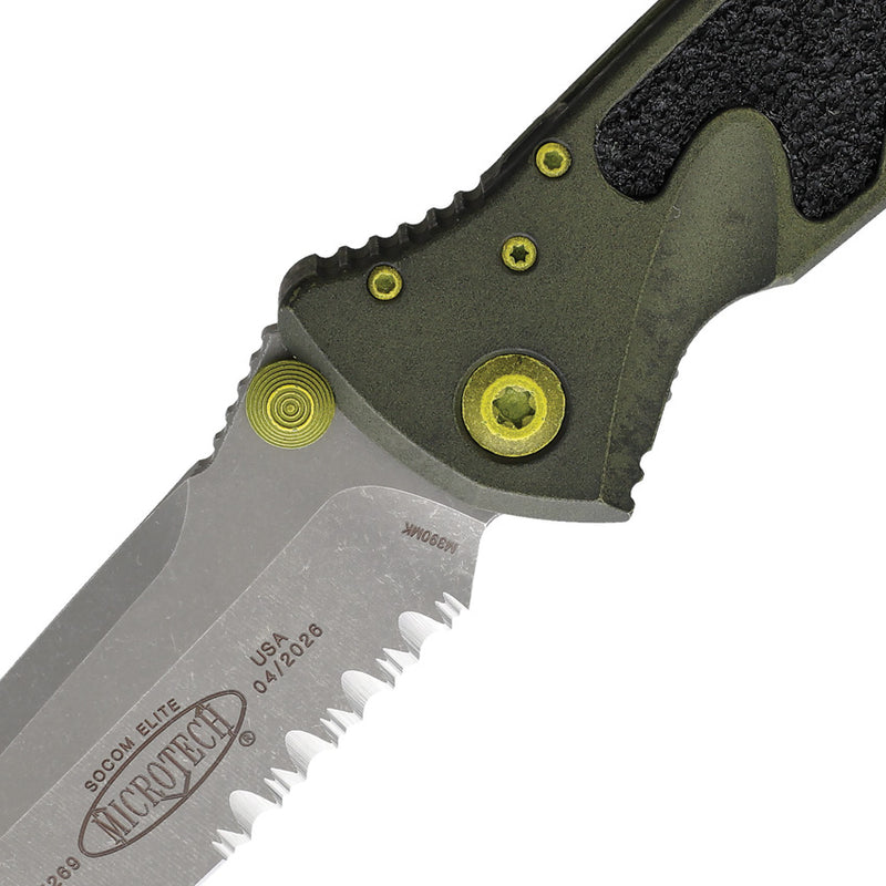 Microtech Socom Elite Dark Green Gold Hardware Partially Serrated Tanto Folding Knife [161-11DGG-U25] - product view 2