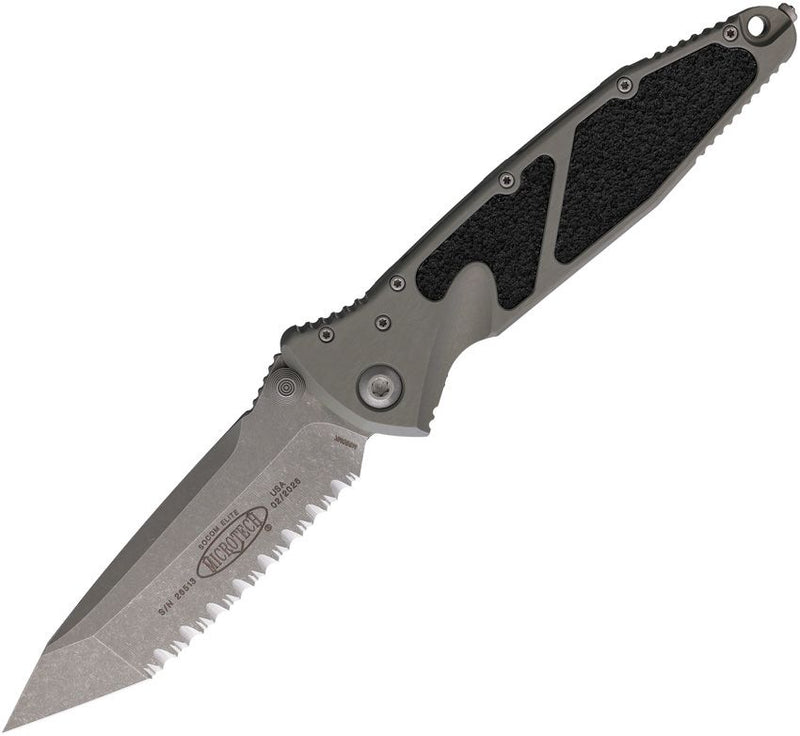 Microtech Socom Elite T\E Linerlock AP Gray Aluminum / Black Traction Automatic Knife [161-12APNC]