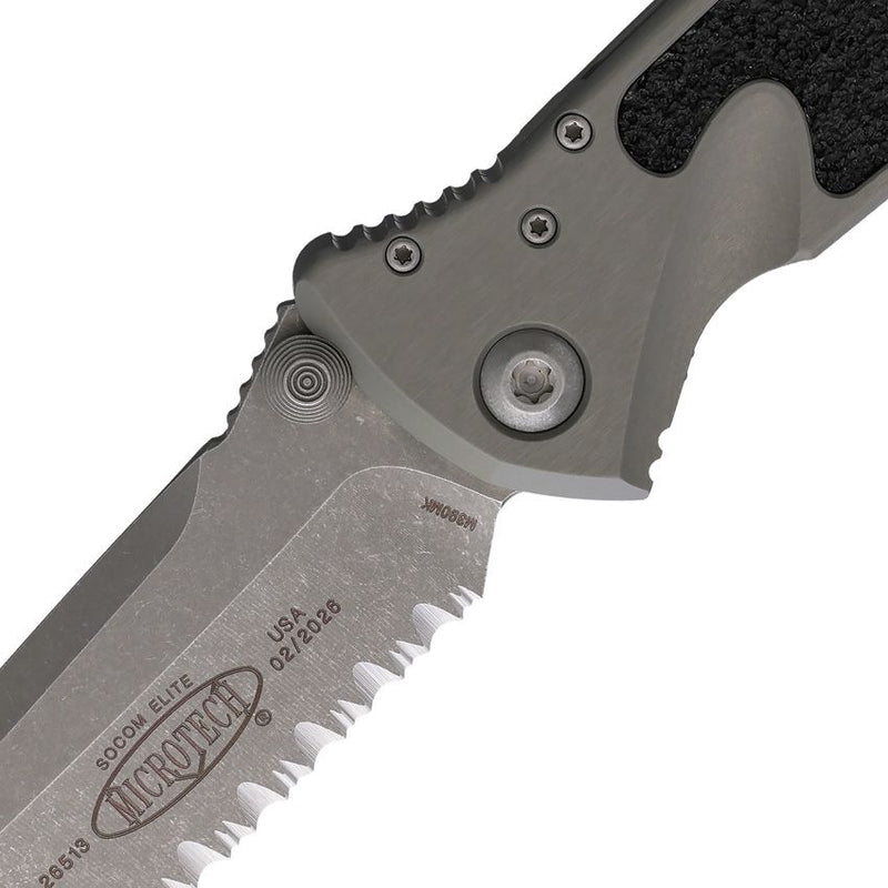 Microtech Socom Elite T\E Linerlock AP Gray Aluminum / Black Traction Automatic Knife [161-12APNC]