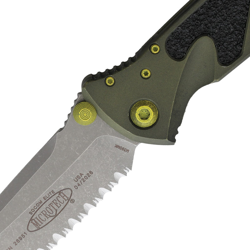 Microtech SOCOM ELITE T/E APOCALYPTIC FULL SERRATED DISTRESSED GRENADE GREEN Folding Knife [161-12DGG-U25] - product view 2