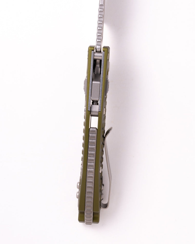 Microtech M-Stitch RAM-LOK Stonewash Standard FRAG PATTERN OD GREEN Green Aluminum (3.00" Bohler M390MK stainless) Folding Knife [169MRL-10FROD] - product view 5