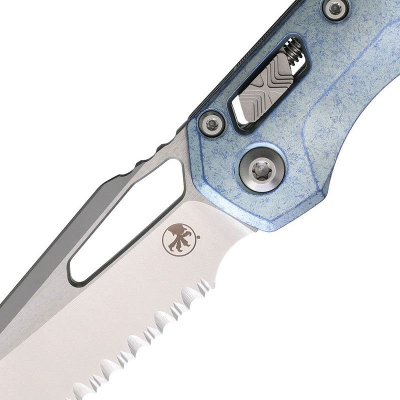 Microtech MSI Ram-Lok Marfione Select, Ice Blue Titanium, Fully Serrated Knife [210-12MS6]