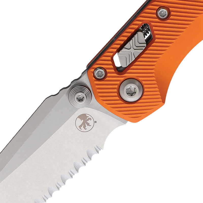 Microtech MSI Mini Ram-Lok Stonewash Full Serrated Fluted Aluminum Orange Folding Knife [210M-12FLOR] - product view 2