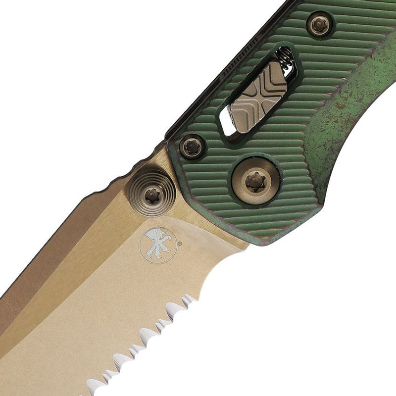 Microtech MSI Mini Ram-Lok Marfione Sel Bronze Antique Green Part-Serrated Folding Knife [210M-14FLMS2]
