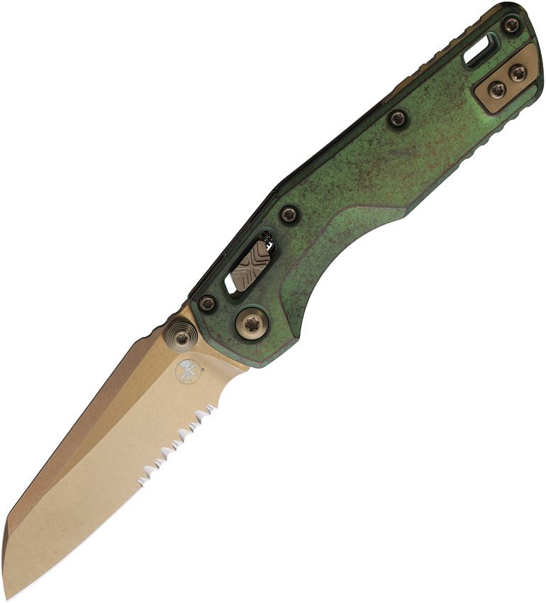 Microtech MSI Mini Ram-Lok Marfione Sel Bronze Antique Green Part-Serrated Folding Knife [210M-14MS2]