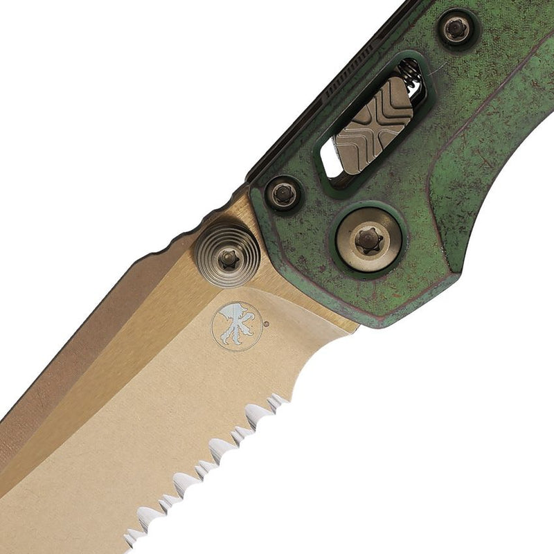 Microtech MSI Mini Ram-Lok Marfione Sel Bronze Antique Green Part-Serrated Folding Knife [210M-14MS2]
