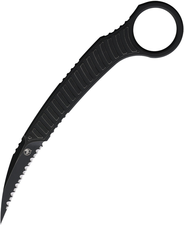 Microtech Feather Signature Series S/E Distressed Black Full Serrated Fixed Blade Knife [215-3DBKS] - product view 1