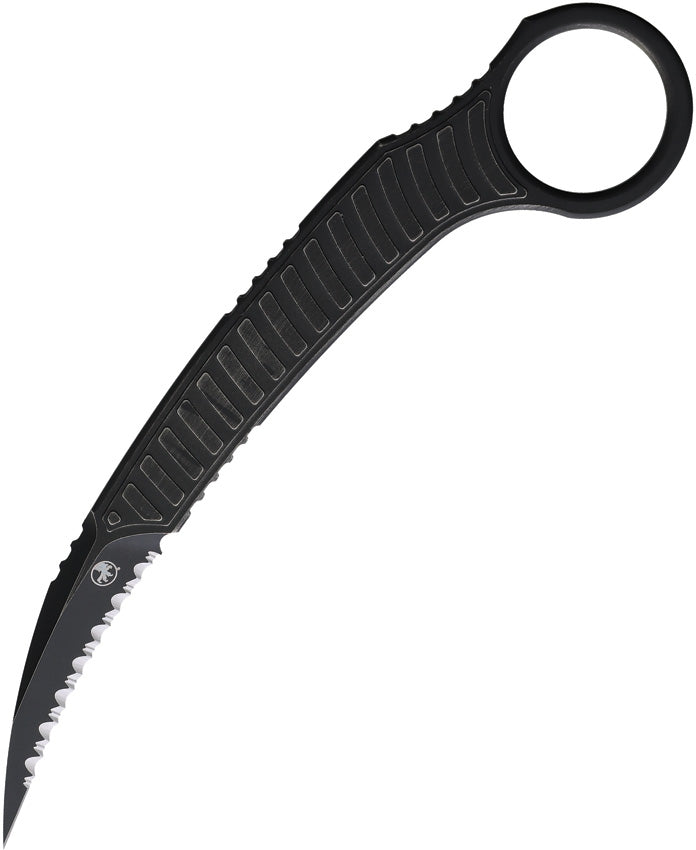 Microtech Feather Signature Series S/E Distressed Black Full Serrated Flag Fixed Blade Knife [215-3DBKSFLAG] - product view 1