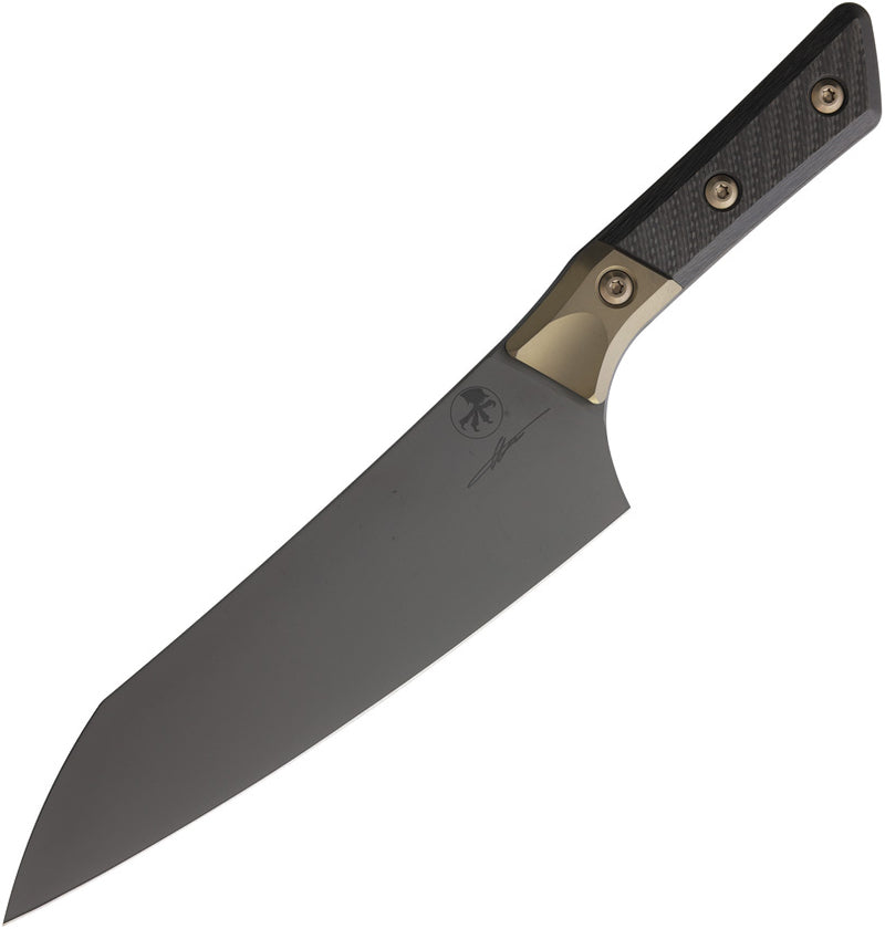 Microtech Chef Kitchen Knife DLC Standard Bronze Titanium Bolster Carbon Fiber Signature Series G10 / CARBON FIBER / ULTEM (8.0" Bohler M390MK stainless) [3000B-1DLCCFS] - product view 1